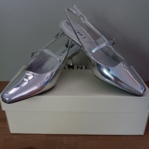 Anne Klein Aktyra Slingback Pumps Womens 5.5 Silver New Metallic Kitten Heels